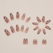 N-263 - Foiled Flower - Press On Nail Set Of 24 - Free 24 Pcs Sticker Sheet Included