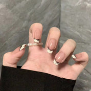 N-352 - Bow Lace - Press On Nail Set Of 24 - Free 24 Pcs Sticker Sheet Included