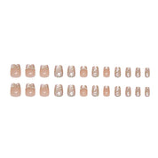 N-254 - Pearly Flower  - Press On Nail Set Of 24 - Free 24 Pcs Sticker Sheet Included