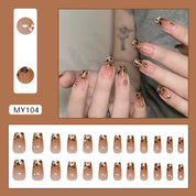 N-246 -Leopard Brown  - Press On Nail Set Of 24 - Free 24 Pcs Sticker Sheet Included