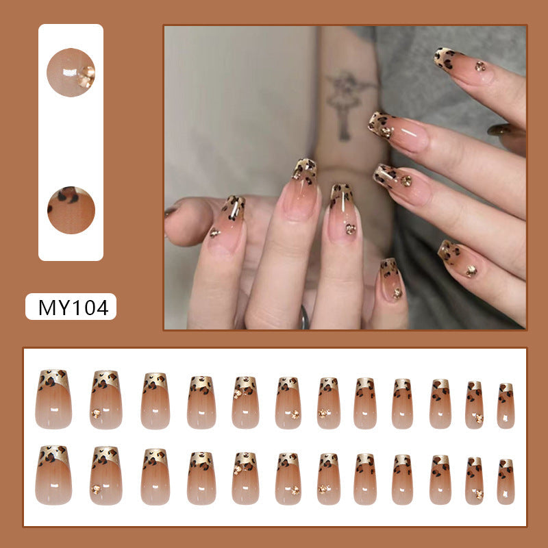N-246 -Leopard Brown  - Press On Nail Set Of 24 - Free 24 Pcs Sticker Sheet Included