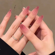 N-295 - Dark Red Smudged  - Print Press On Nail Set Of 24 - Free 24 Pcs Sticker Sheet Included