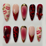 N-387 -  Rouge Obsession - Press On Nail Set Of 30 - Free 24 Pcs Sticker Sheet Included