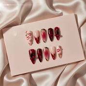 N-387 -  Rouge Obsession - Press On Nail Set Of 30 - Free 24 Pcs Sticker Sheet Included