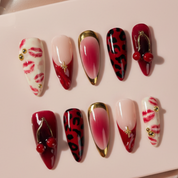 N-387 -  Rouge Obsession - Press On Nail Set Of 30 - Free 24 Pcs Sticker Sheet Included