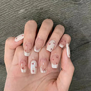 N-178 - Heart & Bows - Press On Nail Set Of 24 - Free 24 Pcs Sticker Sheet Included