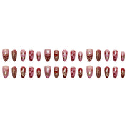N-328 - Premium Foiled Bow & Girl  Red   - Press On Nail Set Of 30 - Free 24 Pcs Sticker Sheet Included