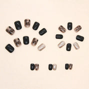 N-194 -  Fancy Foiled Black & Mix - Press On Nail Set Of 24 - Free 24 Pcs Sticker Sheet Included