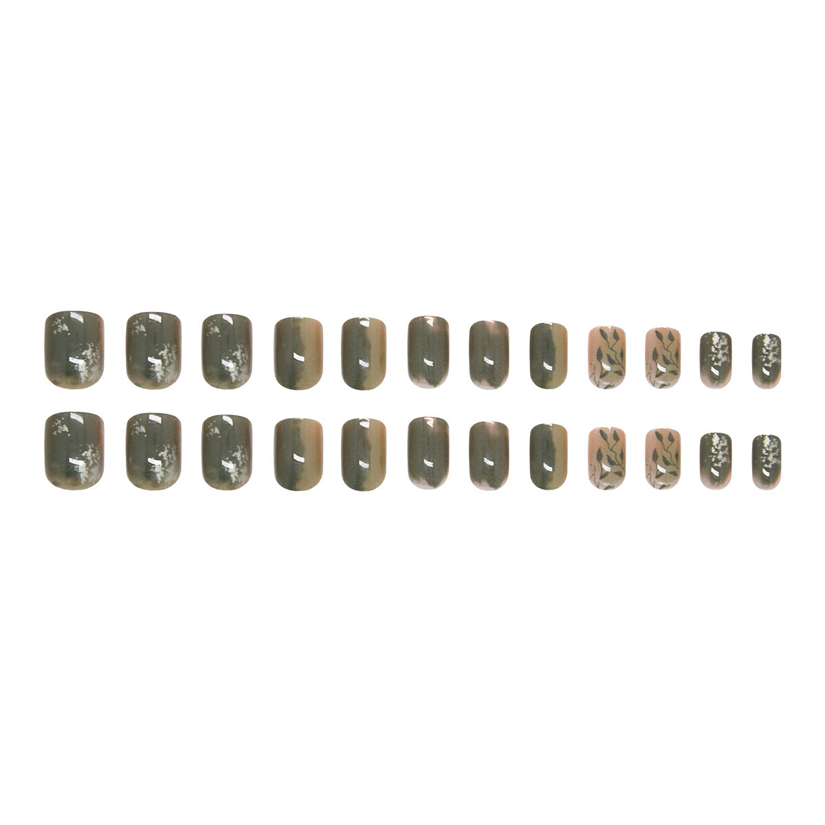 N-287 - Forest Green - Print Press On Nail Set Of 24 - Free 24 Pcs Sticker Sheet Included