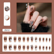 N-183 - Butterfly & Flower  - Press On Nail Set Of 24 - Free 24 Pcs Sticker Sheet Included