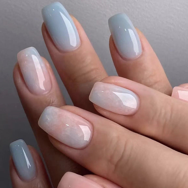 N-104- Pastel Pink & Blue - Press On Nail Set Of 24 - Free 24 Pcs Sticker Sheet Included