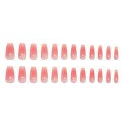N-161 - Pink Long   - Press On Nail Set Of 24 - Free 24 Pcs Sticker Sheet Included