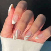 N-361 - Fancy Beige - Print Press On Nail Set Of 24 - Free 24 Pcs Sticker Sheet Included
