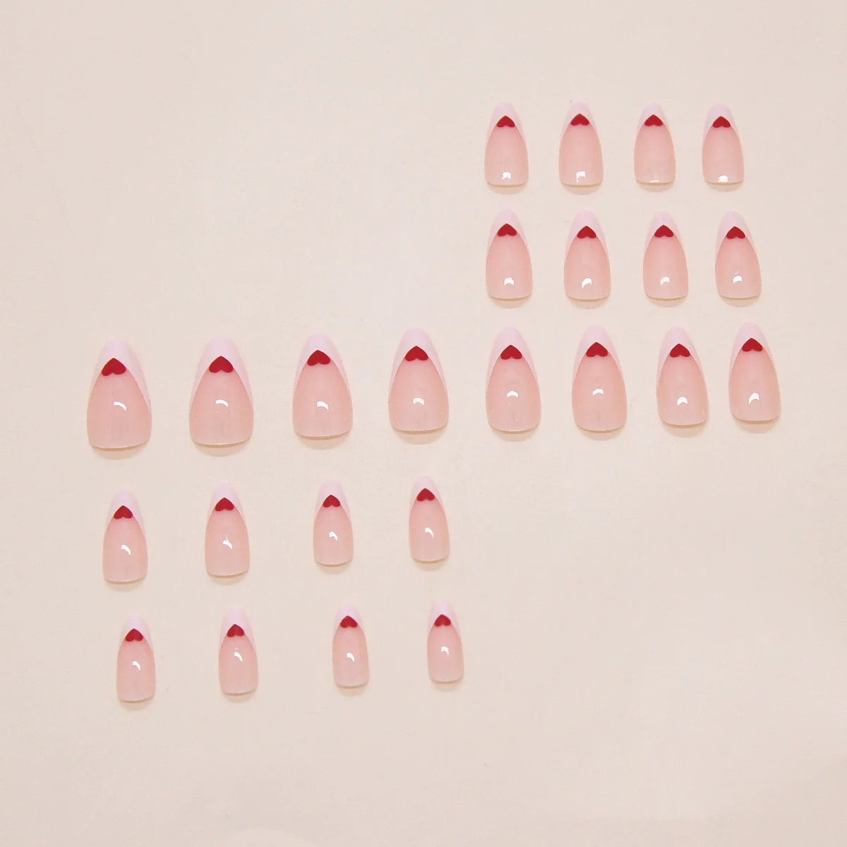 N-355 - Red Heart - Print Press On Nail Set Of 24 - Free 24 Pcs Sticker Sheet Included