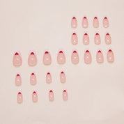 N-355 - Red Heart - Print Press On Nail Set Of 24 - Free 24 Pcs Sticker Sheet Included