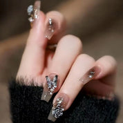 N-183 - Butterfly & Flower  - Press On Nail Set Of 24 - Free 24 Pcs Sticker Sheet Included