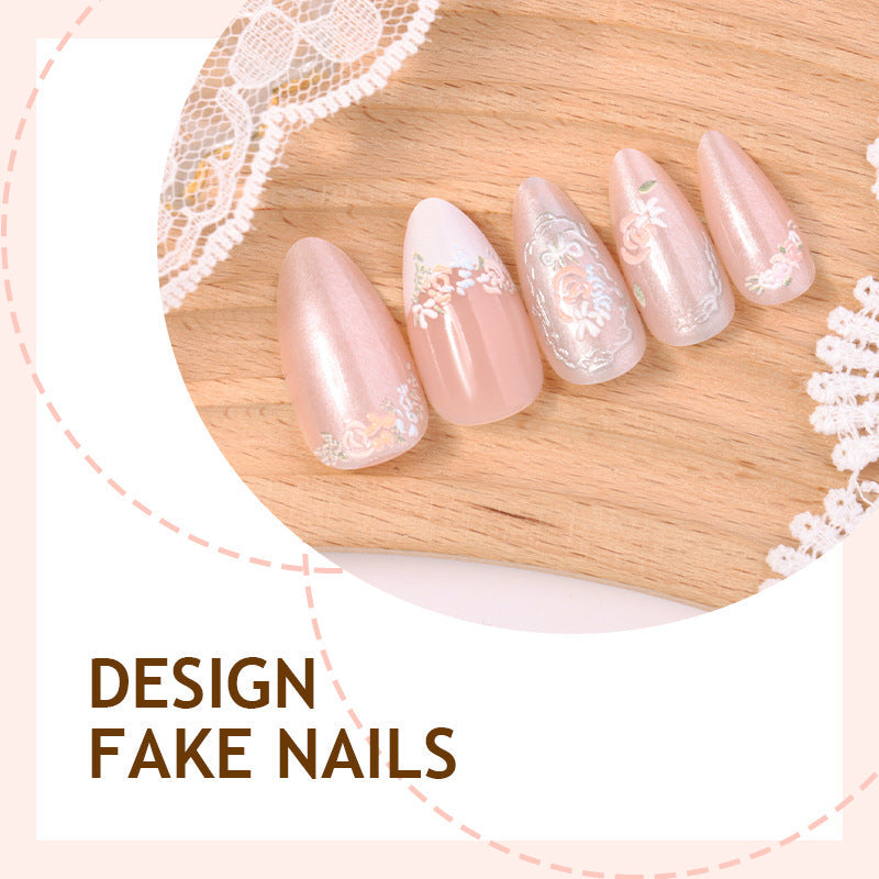 N-341 - Pink Floral  - Press On Nail Set Of 24 - Free Nail Kit Included