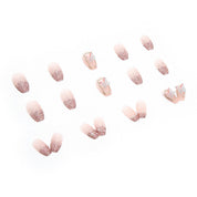 N-160 - Pearl & Butterfly Shiny Pink - Press On Nail Set Of 24 - Free 24 Pcs Sticker Sheet Included