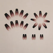 N-177 - Black & Morandi Pink - Press On Nail Set Of 24 - Free 24 Pcs Sticker Sheet Included