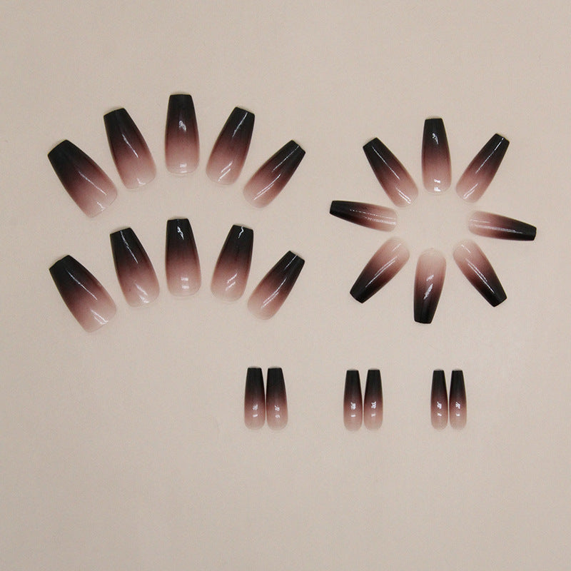 N-177 - Black & Morandi Pink - Press On Nail Set Of 24 - Free 24 Pcs Sticker Sheet Included