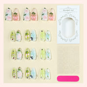 N-381 - Shiny Oil Painting - Press On Nail Set Of 30 - Free 24 Pcs Sticker Sheet Included