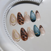 N-281 - Gold Foil Print - Print Press On Nail Set Of 24 - Free 24 Pcs Sticker Sheet Included