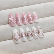 N-276 - Sweet Bow - Press On Nail Set Of 24 - Free 24 Pcs Sticker Sheet Included