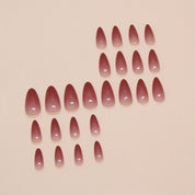 N-295 - Dark Red Smudged  - Print Press On Nail Set Of 24 - Free 24 Pcs Sticker Sheet Included
