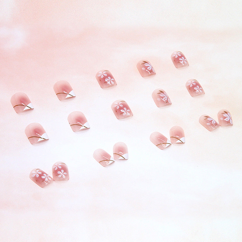 N-179 - Sakura Flowers - Press On Nail Set Of 24 - Free 24 Pcs Sticker Sheet Included