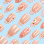 N-330- Bow Pastel   - Press On Nail Set Of 24 - Free 24 Pcs Sticker Sheet Included