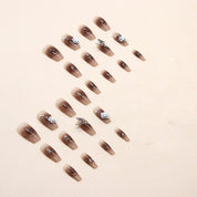 N-183 - Butterfly & Flower  - Press On Nail Set Of 24 - Free 24 Pcs Sticker Sheet Included