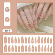 N-189 -  Fancy Long  - Press On Nail Set Of 24 - Free 24 Pcs Sticker Sheet Included