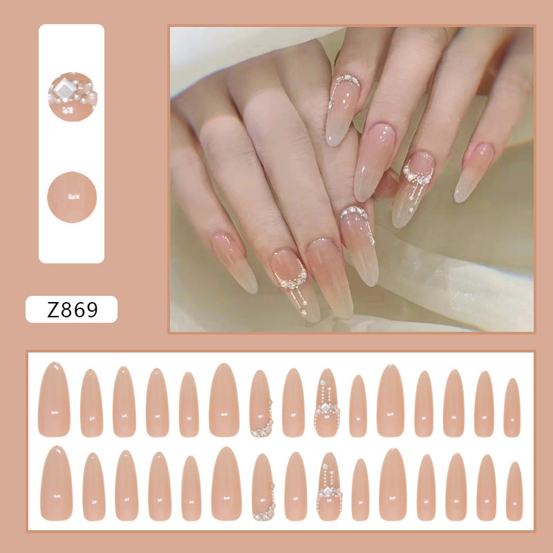 N-189 -  Fancy Long  - Press On Nail Set Of 24 - Free 24 Pcs Sticker Sheet Included