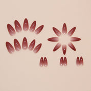 N-295 - Dark Red Smudged  - Print Press On Nail Set Of 24 - Free 24 Pcs Sticker Sheet Included