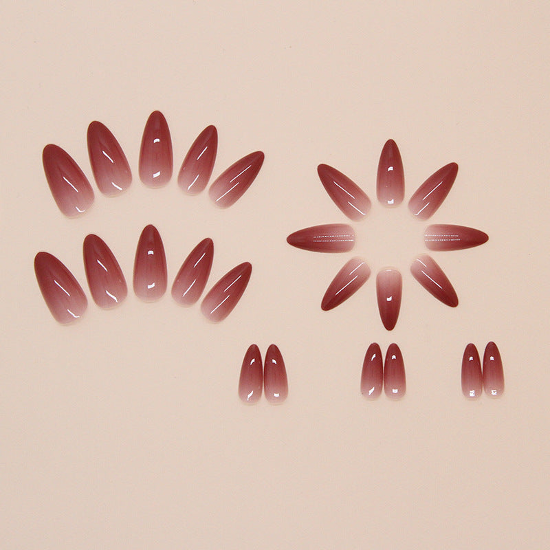 N-295 - Dark Red Smudged  - Print Press On Nail Set Of 24 - Free 24 Pcs Sticker Sheet Included