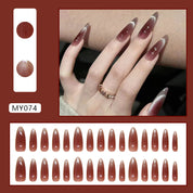 N-257 - Blush Red - Press On Nail Set Of 24 - Free 24 Pcs Sticker Sheet Included
