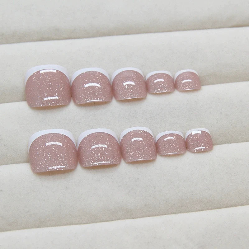 N-351 - Pink Simple French - Toenail Set Of 24- Free 24 Pcs Sticker Sheet Included