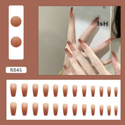 N-188 -  Leather Brown Color - Press On Nail Set Of 24 - Free 24 Pcs Sticker Sheet Included