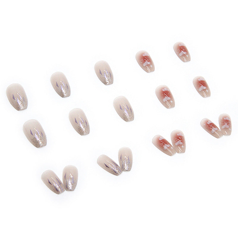N-167 - Fantasy Sparke & Clouds - Press On Nail Set Of 24 - Free 24 Pcs Sticker Sheet Included