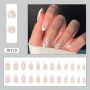 N-361 - Fancy Beige - Print Press On Nail Set Of 24 - Free 24 Pcs Sticker Sheet Included