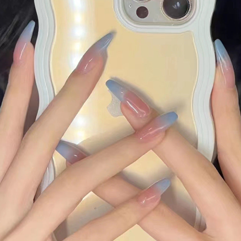 N-192 -  Pastel Blue & Pink & Diamonds Fancy - Press On Nail Set Of 24 - Free 24 Pcs Sticker Sheet Included