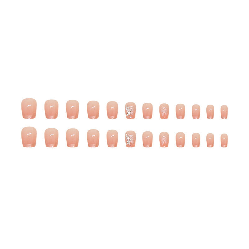 N-291 - Sparkle Butterfly Pink - Press On Nail Set Of 24 - Free 24 Pcs Sticker Sheet Included
