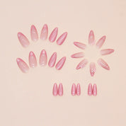 N-373 - Pink Sakura Flower - Press On Nail Set Of 24 - Free 24 Pcs Sticker Sheet Included