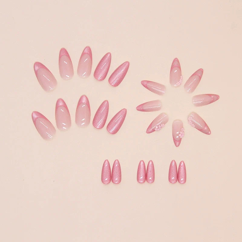 N-373 - Pink Sakura Flower - Press On Nail Set Of 24 - Free 24 Pcs Sticker Sheet Included