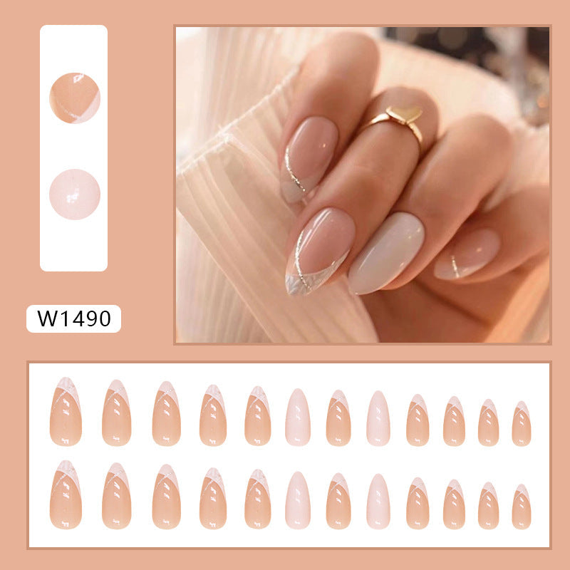 N-289 - Fancy Foiled - Press On Nail Set Of 24 - Free 24 Pcs Sticker Sheet Included