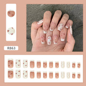 N-178 - Heart & Bows - Press On Nail Set Of 24 - Free 24 Pcs Sticker Sheet Included