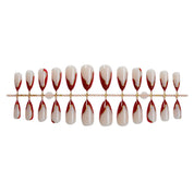 N-343 - Stylish Red & Foiled - Press On Nail Set Of 24 - Free Nail Kit Included