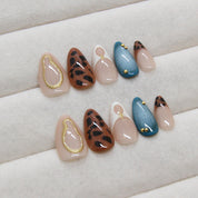 N-281 - Gold Foil Print - Print Press On Nail Set Of 24 - Free 24 Pcs Sticker Sheet Included