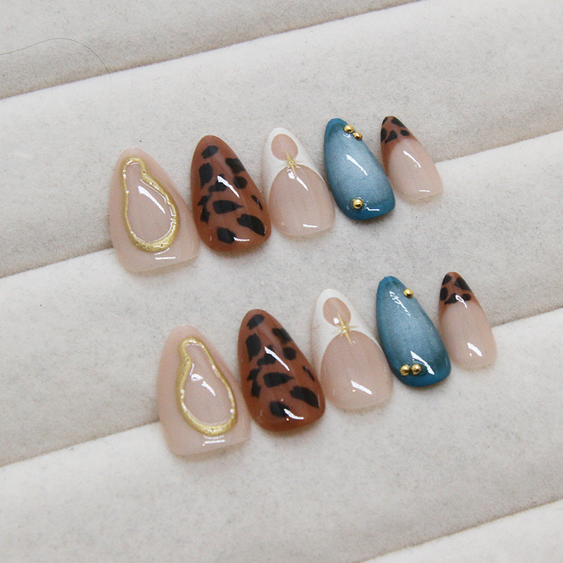 N-281 - Gold Foil Print - Print Press On Nail Set Of 24 - Free 24 Pcs Sticker Sheet Included