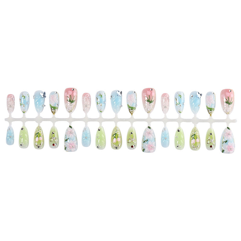 N-381 - Shiny Oil Painting - Press On Nail Set Of 30 - Free 24 Pcs Sticker Sheet Included